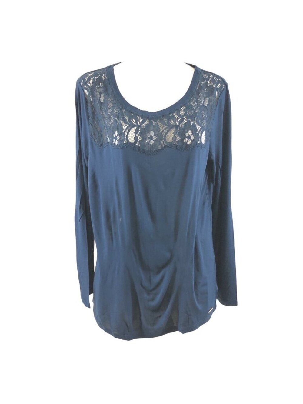Sesoire Womens Sleep Top Lace Panel Long Sleeve Navy Blue Soft Size S